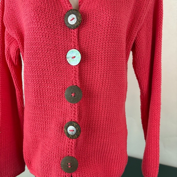 Pure Handknit Cardigan Womens Size XS/S Big Buttons Chunky Knit Coral (864) - Picture 4 of 10